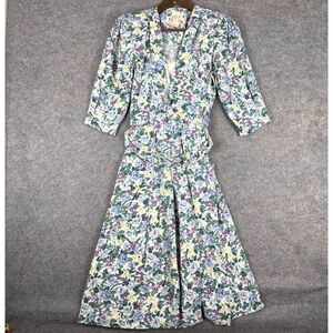 R J Stevens Dress Carol Escritor Womens 10 Petite Floral Belted Maxi 3/4 80s NEW
